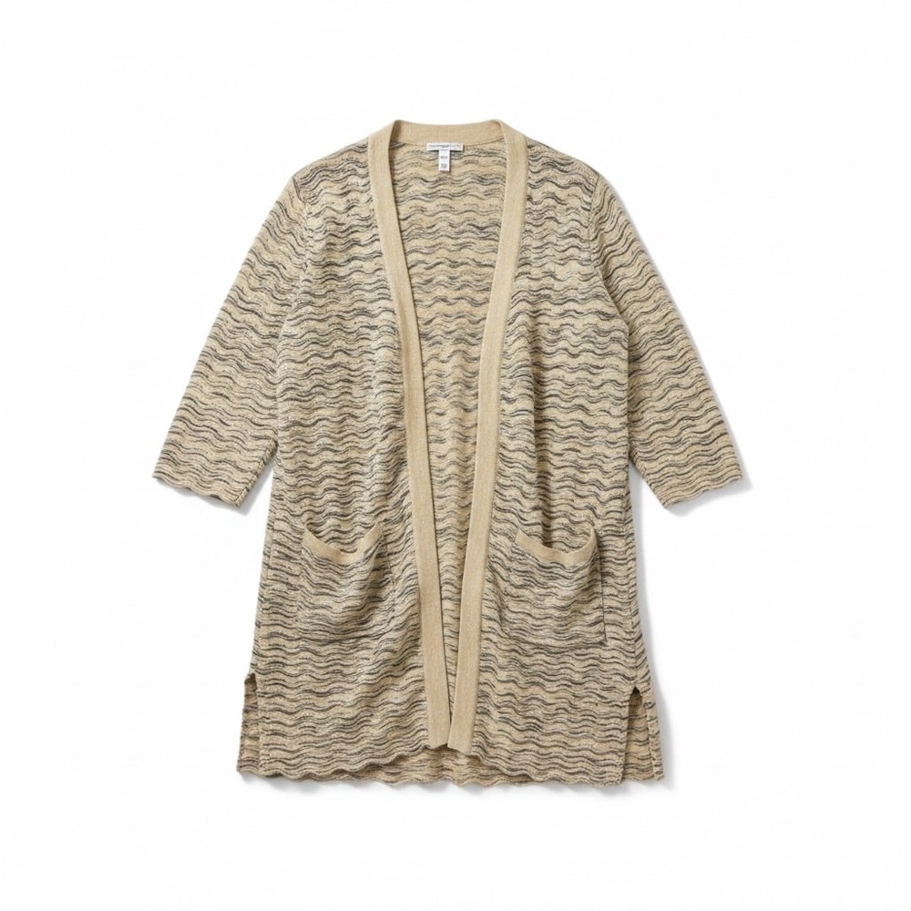 Isaac Mizrahi Live Cardigan Sweater Wave Knit Beige Tan XL